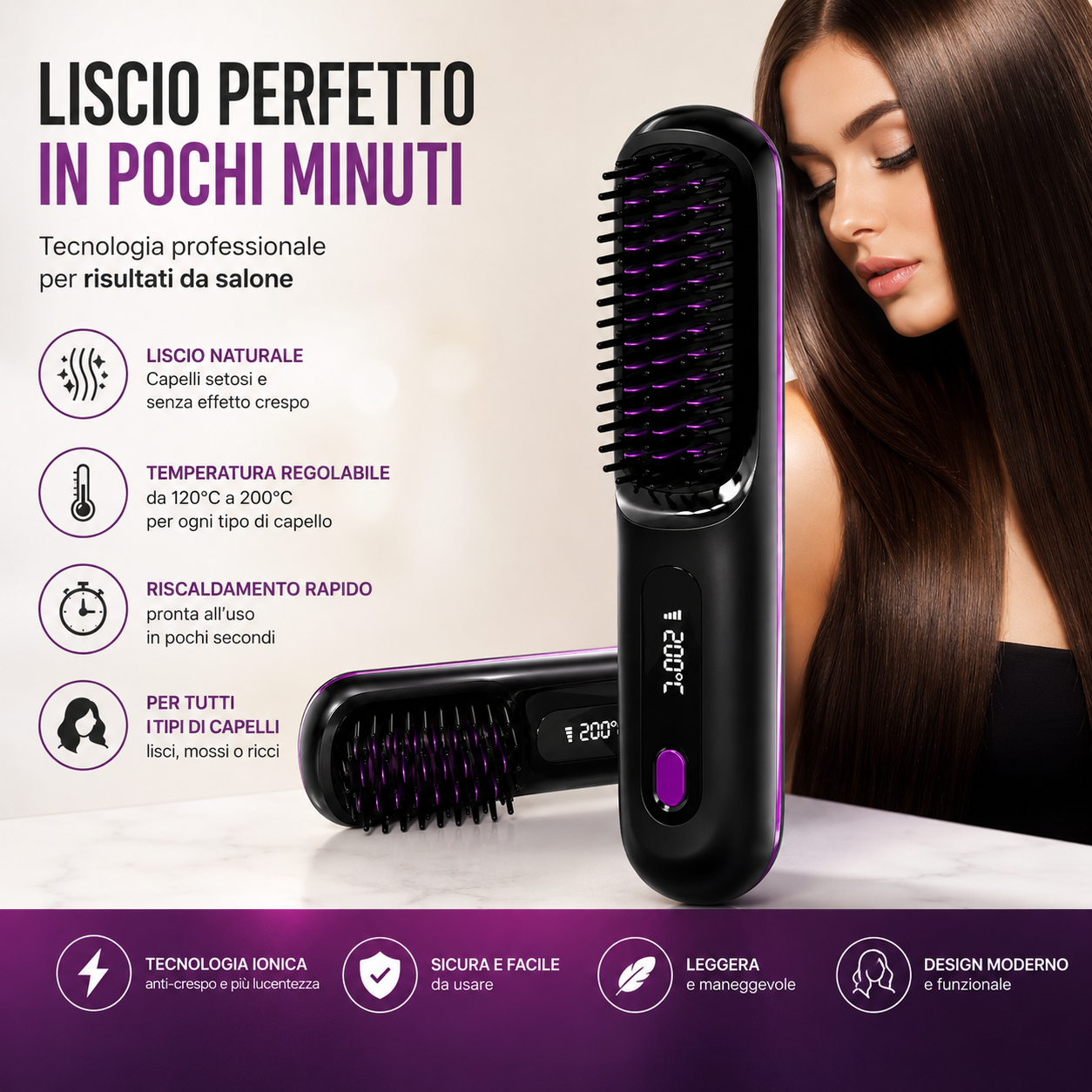 AuraSilk – Spazzola Lisciante Professionale